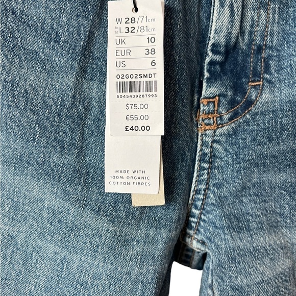 NWT TopShop Straight Med Wash High Waist Size 6 Jeans with Raw Hem - Picture 4 of 6